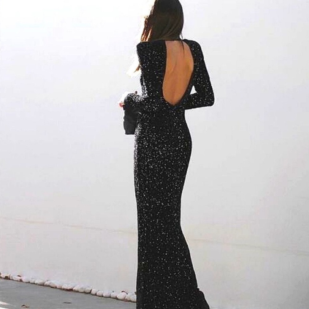 Zara Black Sequin Maxi Dress with Open Back